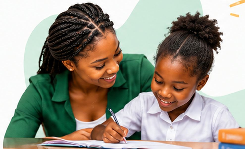 Une enseignante aide une élève à faire ses devoirs